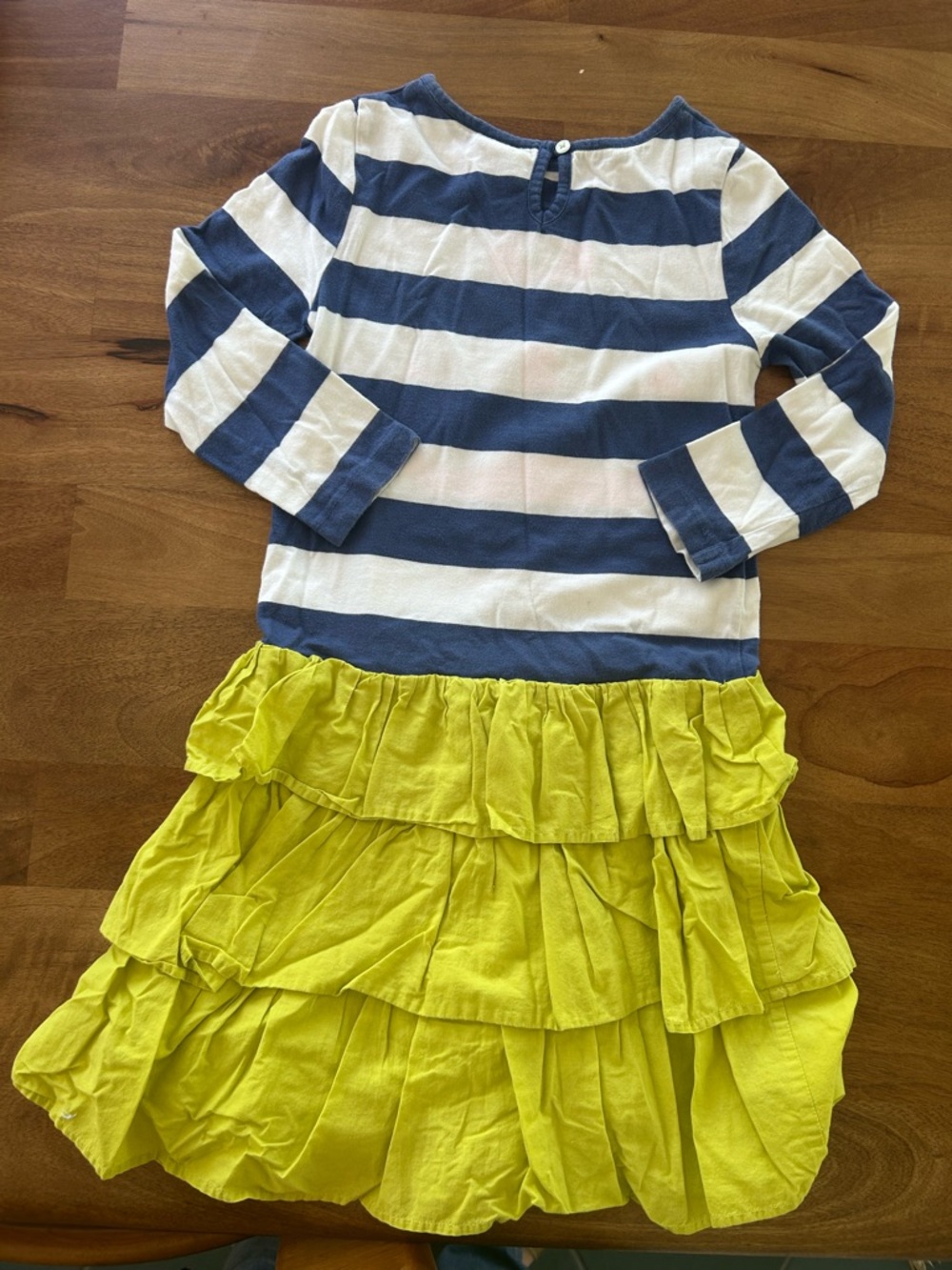 Mini Boden Striped Dress with Pink Anchor and Lime Green Ruffles - Size 9-10y - Picture 7 of 10